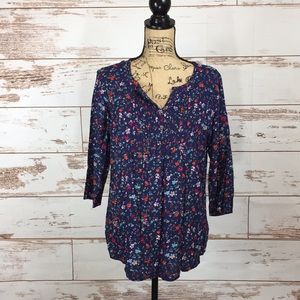 Navy Blue Floral Top